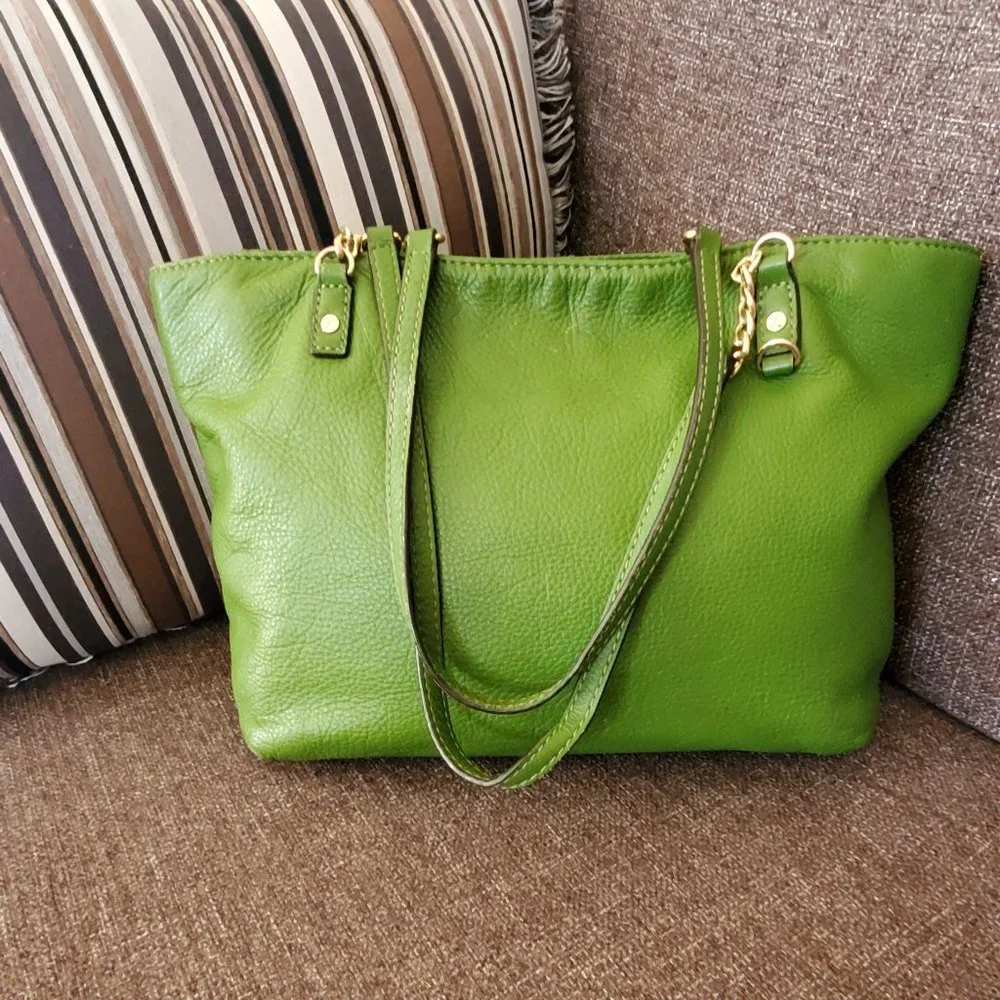 Michael Kors Tote, Green Leather - Picture 1 of 11